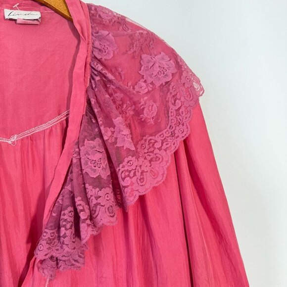 Vintage 100% Silk Robe With Lace, Maxi Length, Pink, Boho S - Picture 5 of 8